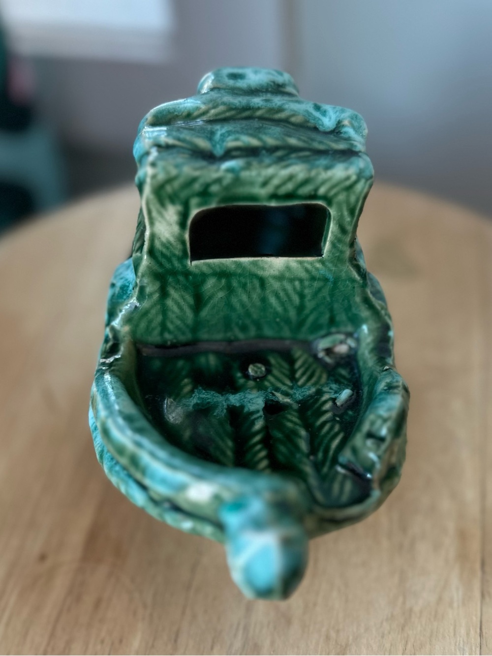 Green Ceramic Sunken Ship - Decorative Glazed Boat Aquarium/Nautical Decor